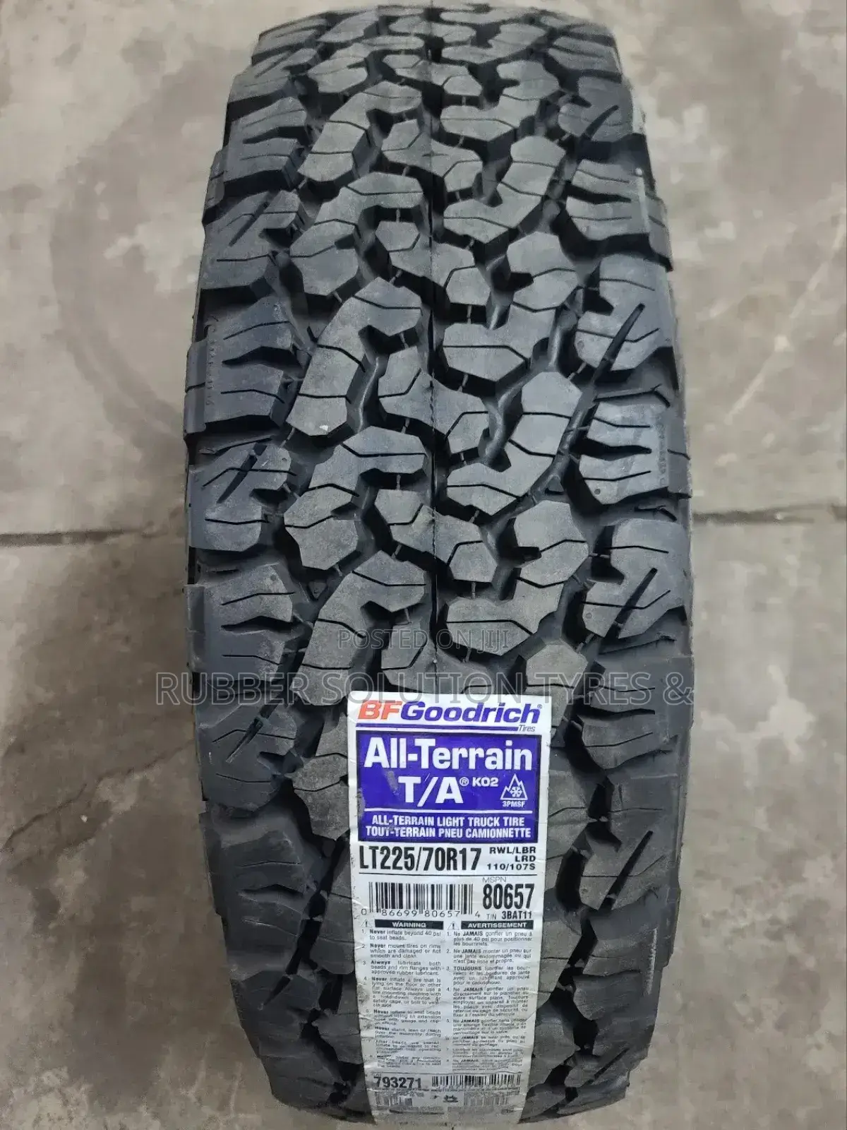 225/70 R17 Bf Goodrich Tyres a/Tk02 Made in U.S.A
