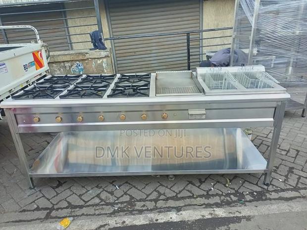 Surprising Commercial Kitchen Stainless 6 Burner Combined Cooker - main view