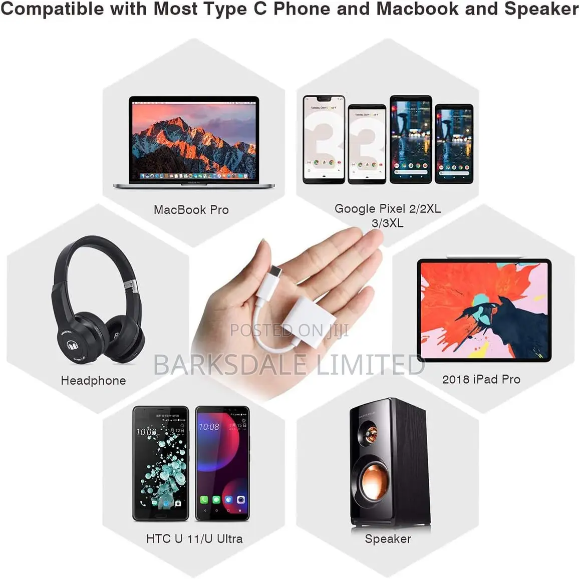 2in1 Usb Type-C Usb-C Headphone Audio Dac Splitter Adapter Pd Charging