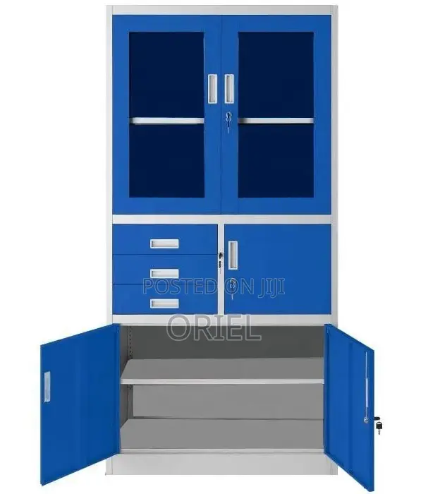 Office Cabinets; Modern Locking Metallic Blue Workplace Cabinet