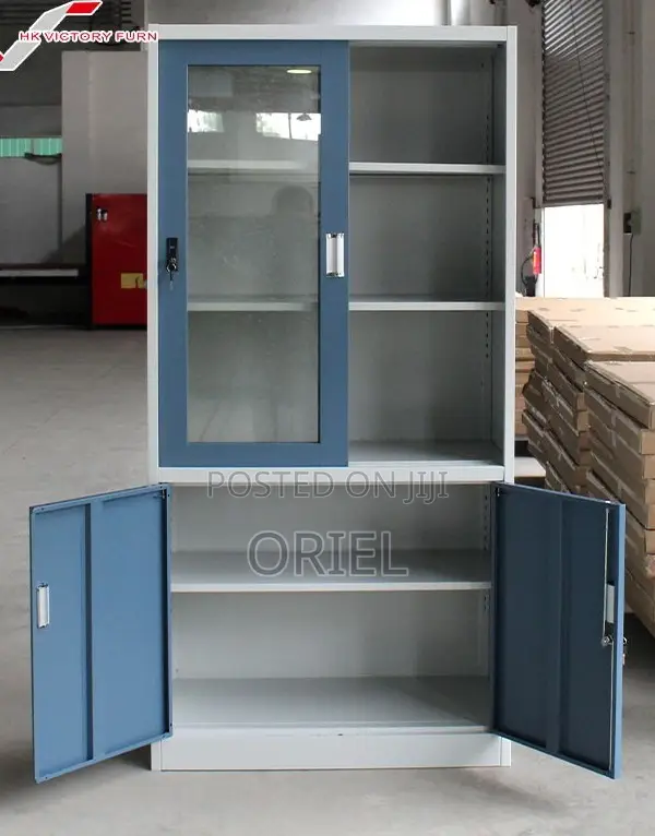 Office Cabinets; Modern Locking Metallic Blue Workplace Cabinet