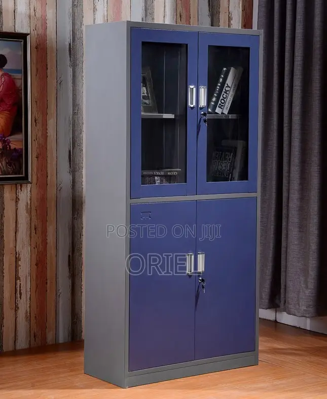 Office Cabinets; Modern Locking Metallic Blue Workplace Cabinet
