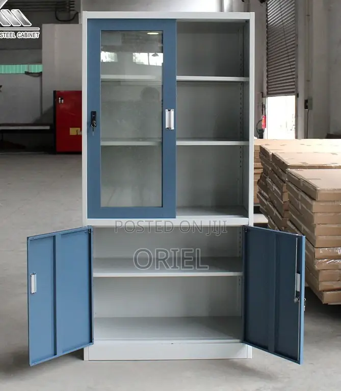 Office Cabinets; Modern Locking Metallic Blue Workplace Cabinet