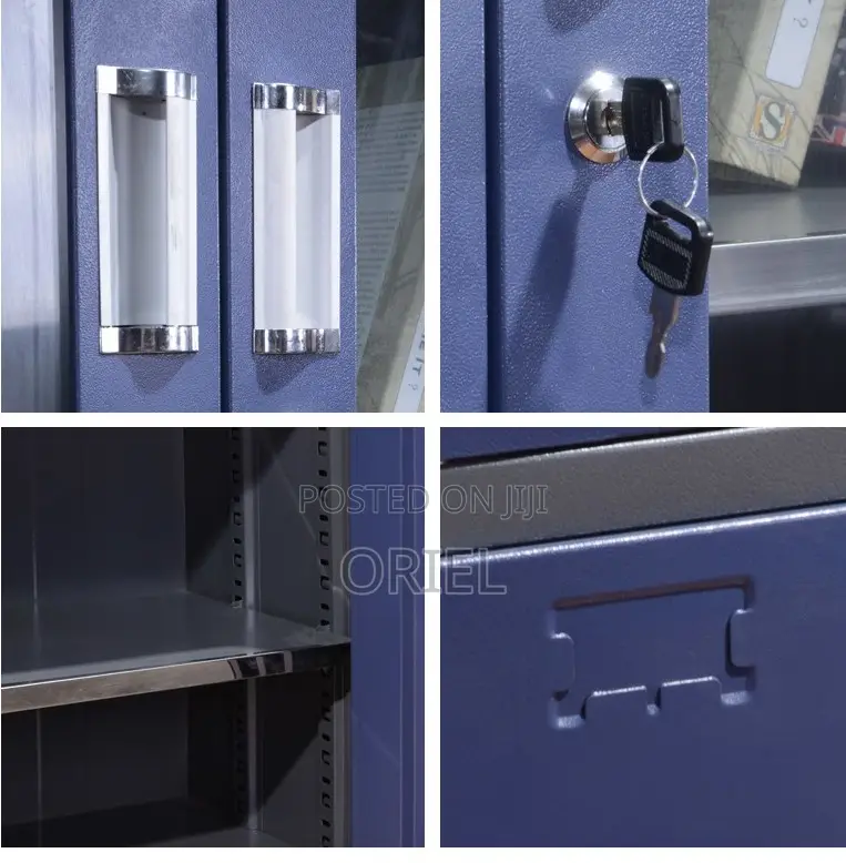 Office Cabinets; Modern Locking Metallic Blue Workplace Cabinet
