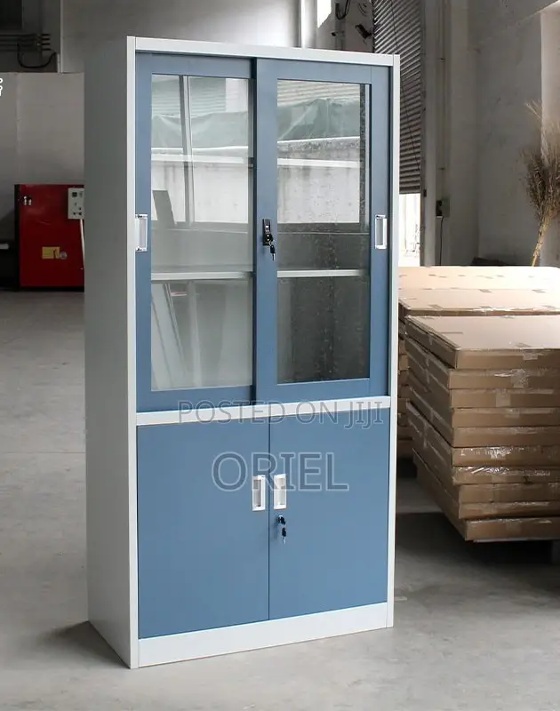 Office Cabinets; Modern Locking Metallic Blue Workplace Cabinet