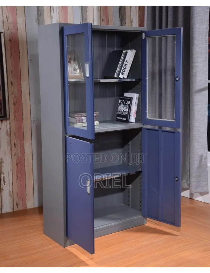 Office Cabinets; Modern Locking Metallic Blue Workplace Cabinet