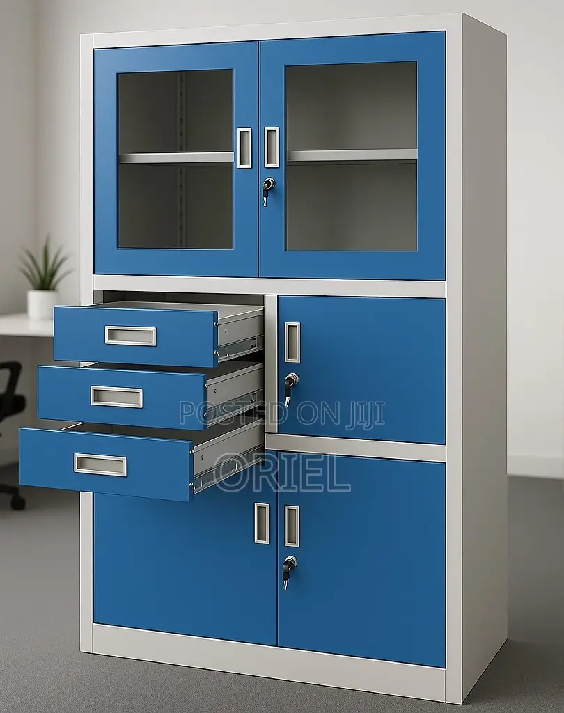 Office Cabinets; Modern Locking Metallic Blue Workplace Cabinet