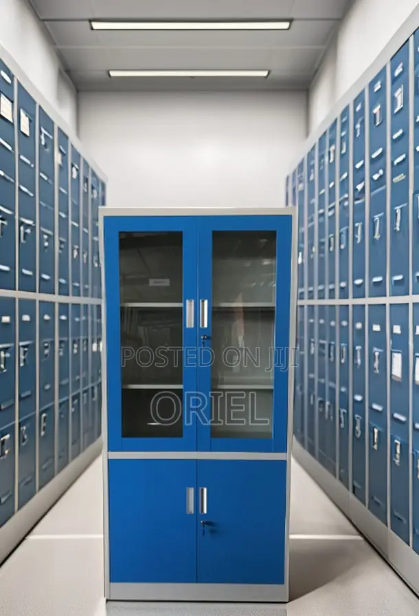 Office Cabinets; Modern Locking Metallic Blue Workplace Cabinet