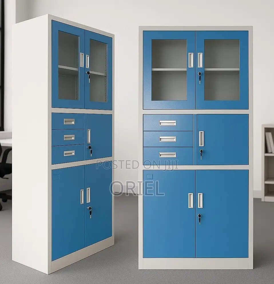Office Cabinets; Modern Locking Metallic Blue Workplace Cabinet
