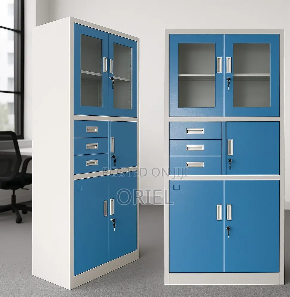 Office Cabinets; Modern Locking Metallic Blue Workplace Cabinet