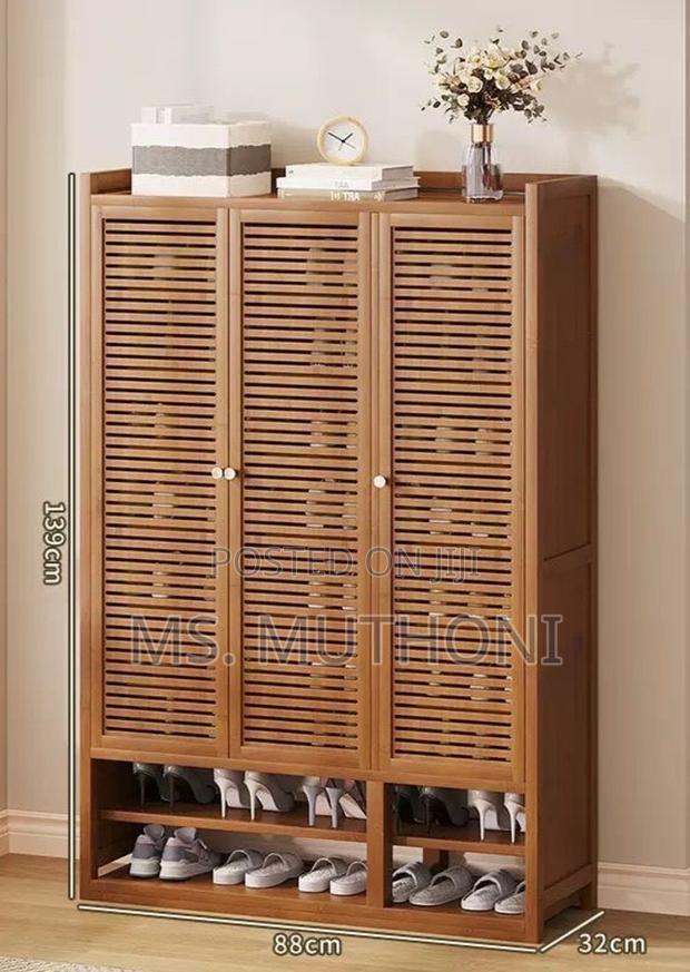 Modern 10 -Tiee Bamboo Shoe Storage Cabinet With Ventilation - thumbnail 2