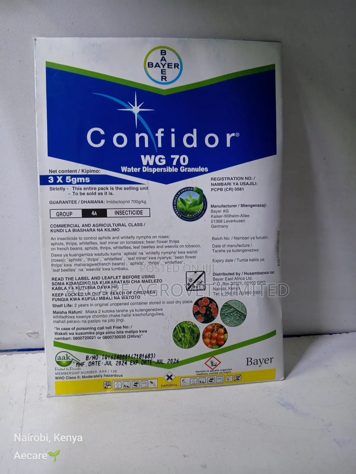 Confidor Wg70 Insecticide 3×5 Grams Bedbugs, Cockroach, Kunguni, Mende
