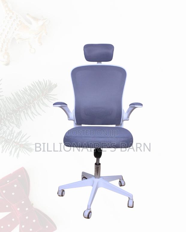 White Office Chair,Adjustable Headrest —Posture Support, Flip-Up Arms