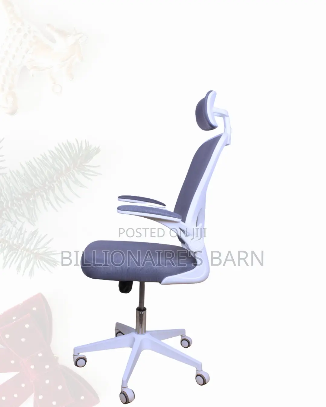 White Office Chair,Adjustable Headrest —Posture Support, Flip-Up Arms