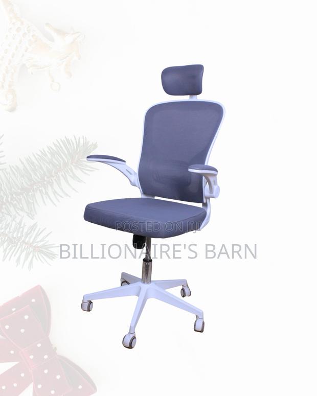 White Office Chair,Adjustable Headrest —Posture Support, Flip-Up Arms - thumbnail 3