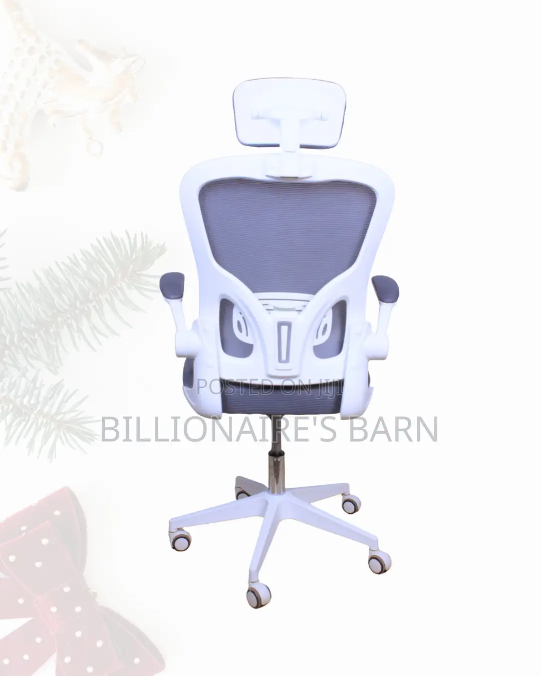 White Office Chair,Adjustable Headrest —Posture Support, Flip-Up Arms