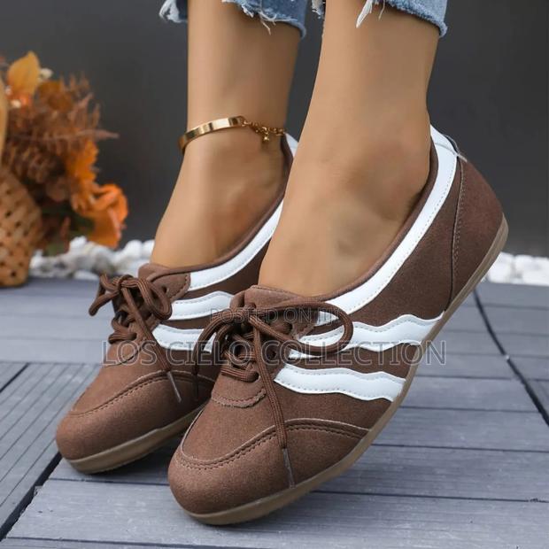 Ladies Striped Lace-Up Comfort Flats - main view