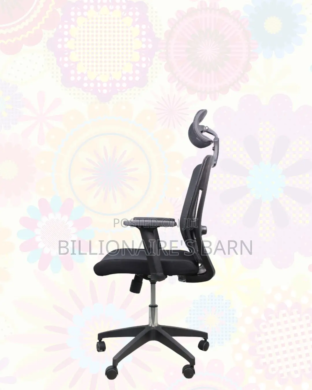 Black Office Chair With Adjustable Headrest — Stable Base