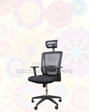 Black Office Chair With Adjustable Headrest — Stable Base