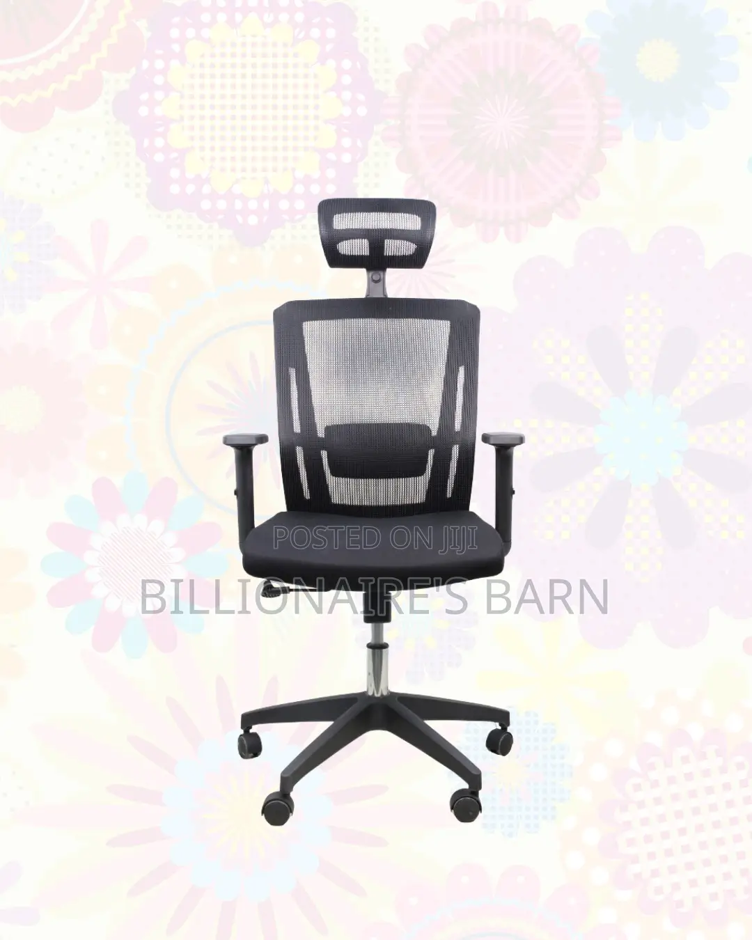 Black Office Chair With Adjustable Headrest — Stable Base
