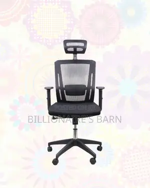 Black Office Chair With Adjustable Headrest — Stable Base