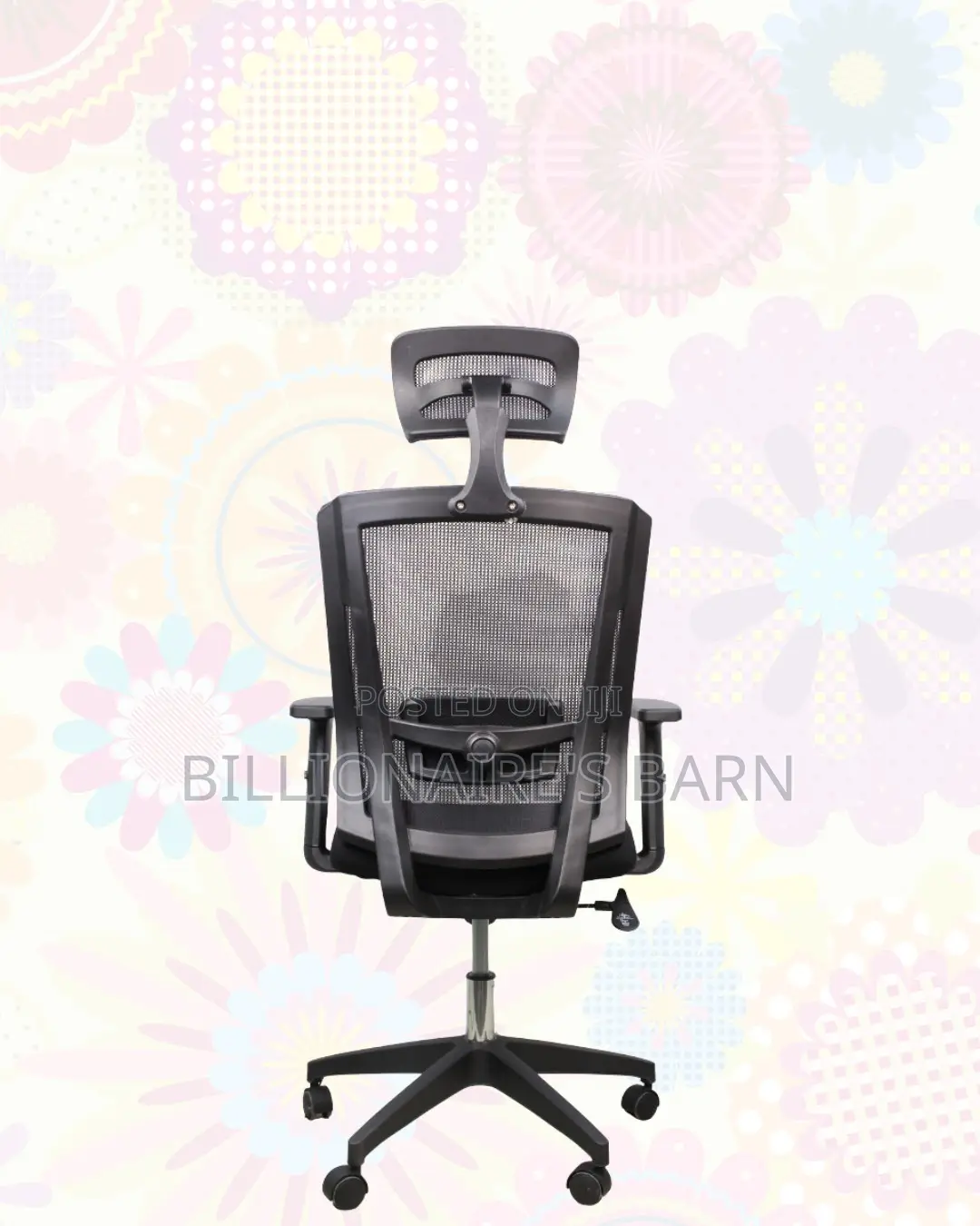 Black Office Chair With Adjustable Headrest — Stable Base