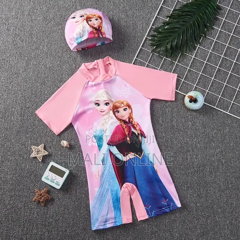 Kids Cartoon Themed Swimming Costume With Cap Boys Girls Swimsuit Set