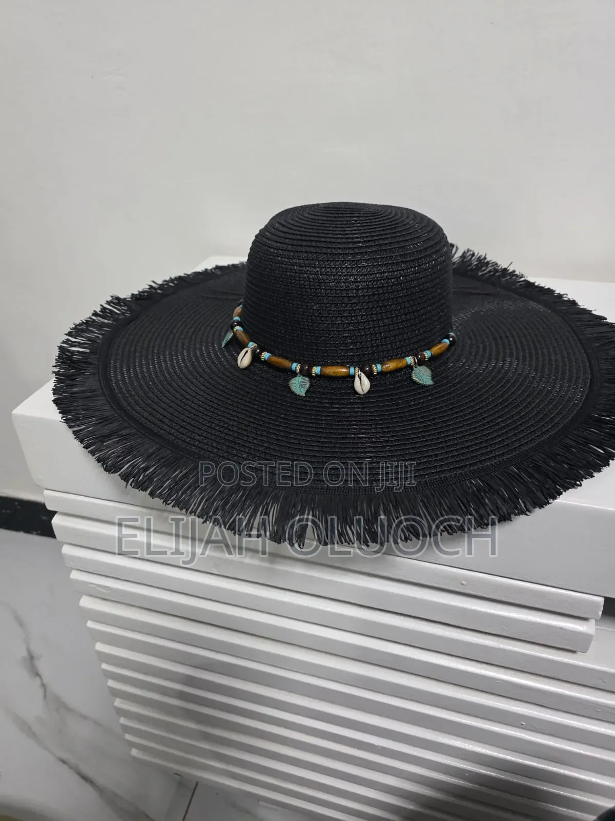 Black Women Summer Beach Wide Brim Straw Hat