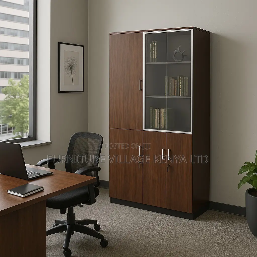 Office Cabinet; Modern Wooden Lockable 3-glass-door Office Cabinet
