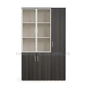 Office Cabinet; Modern Wooden Lockable 3-glass-door Office Cabinet