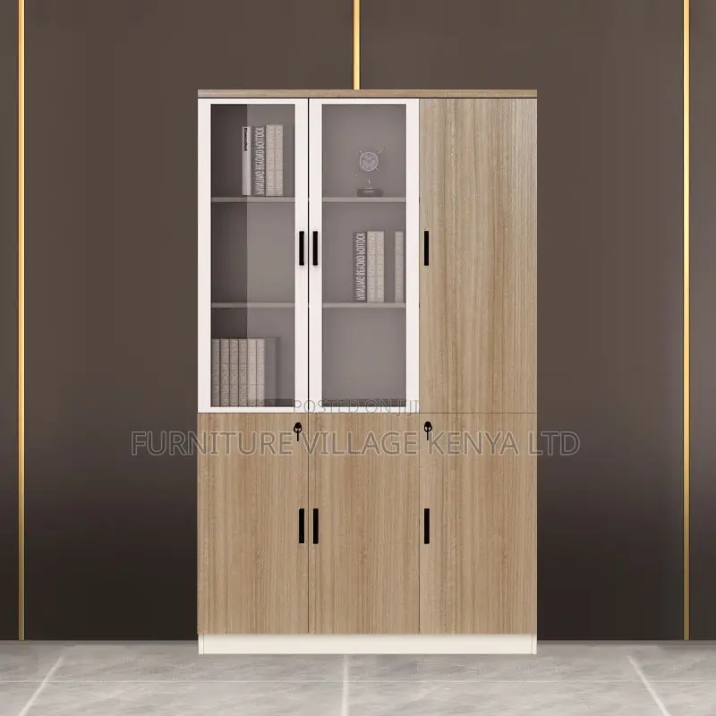 Office Cabinet; Modern Wooden Lockable 3-glass-door Office Cabinet
