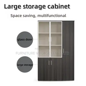 Office Cabinet; Modern Wooden Lockable 3-glass-door Office Cabinet
