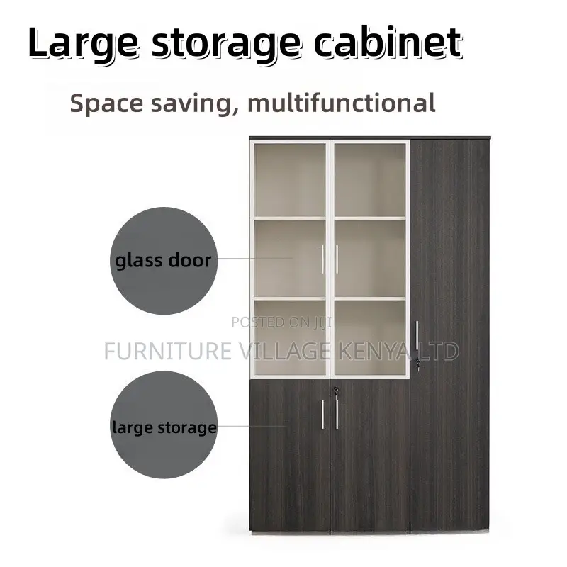 Office Cabinet; Modern Wooden Lockable 3-glass-door Office Cabinet