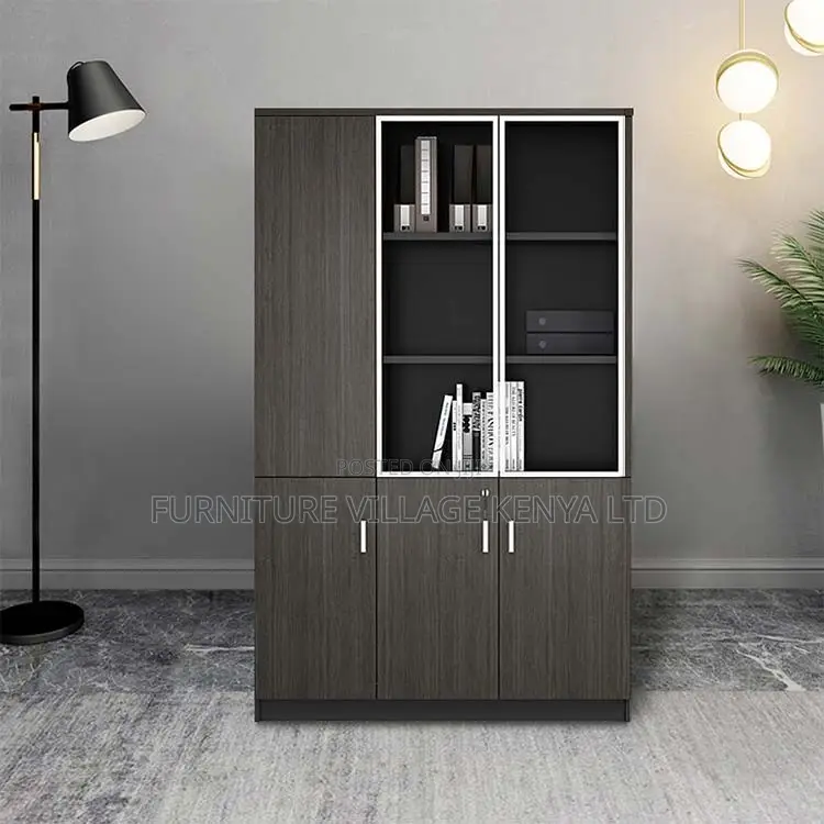 Office Cabinet; Modern Wooden Lockable 3-glass-door Office Cabinet