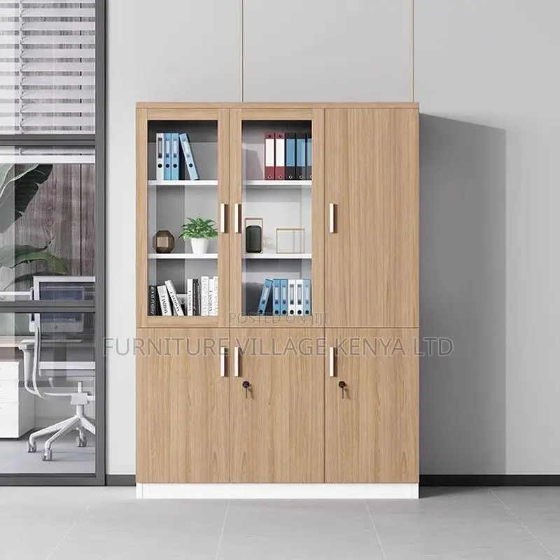 Office Cabinet; Modern Wooden Lockable 3-glass-door Office Cabinet
