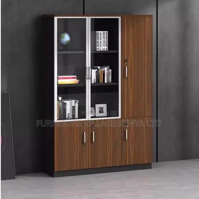 Office Cabinet; Modern Wooden Lockable 3-glass-door Office Cabinet