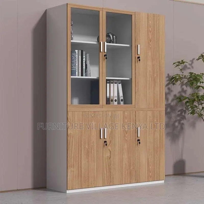 Office Cabinet; Modern Wooden Lockable 3-glass-door Office Cabinet