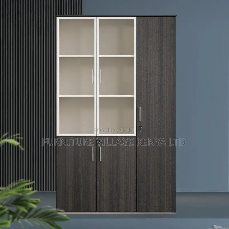 Office Cabinet; Modern Wooden Lockable 3-glass-door Office Cabinet