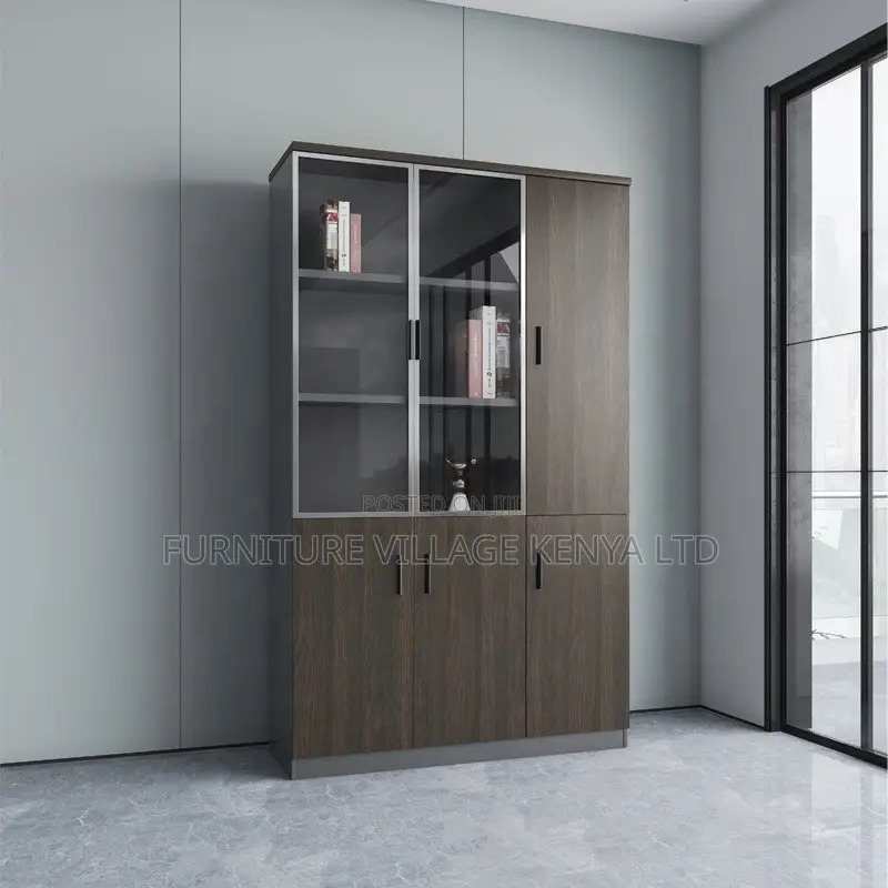 Office Cabinet; Modern Wooden Lockable 3-glass-door Office Cabinet