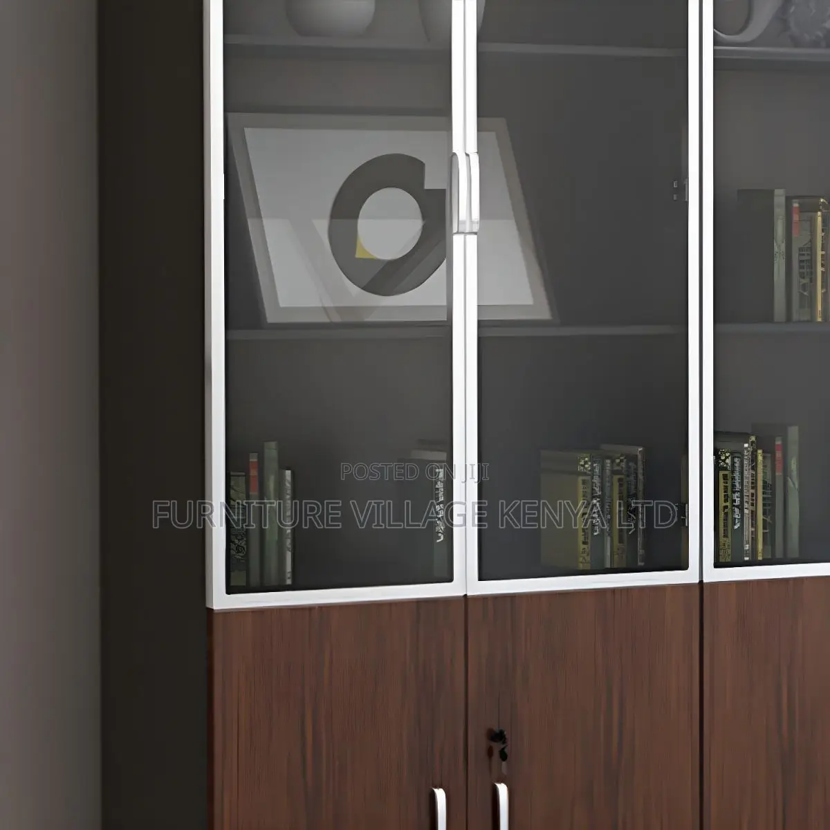 Office Cabinet; Modern Wooden Lockable 3-glass-door Office Cabinet
