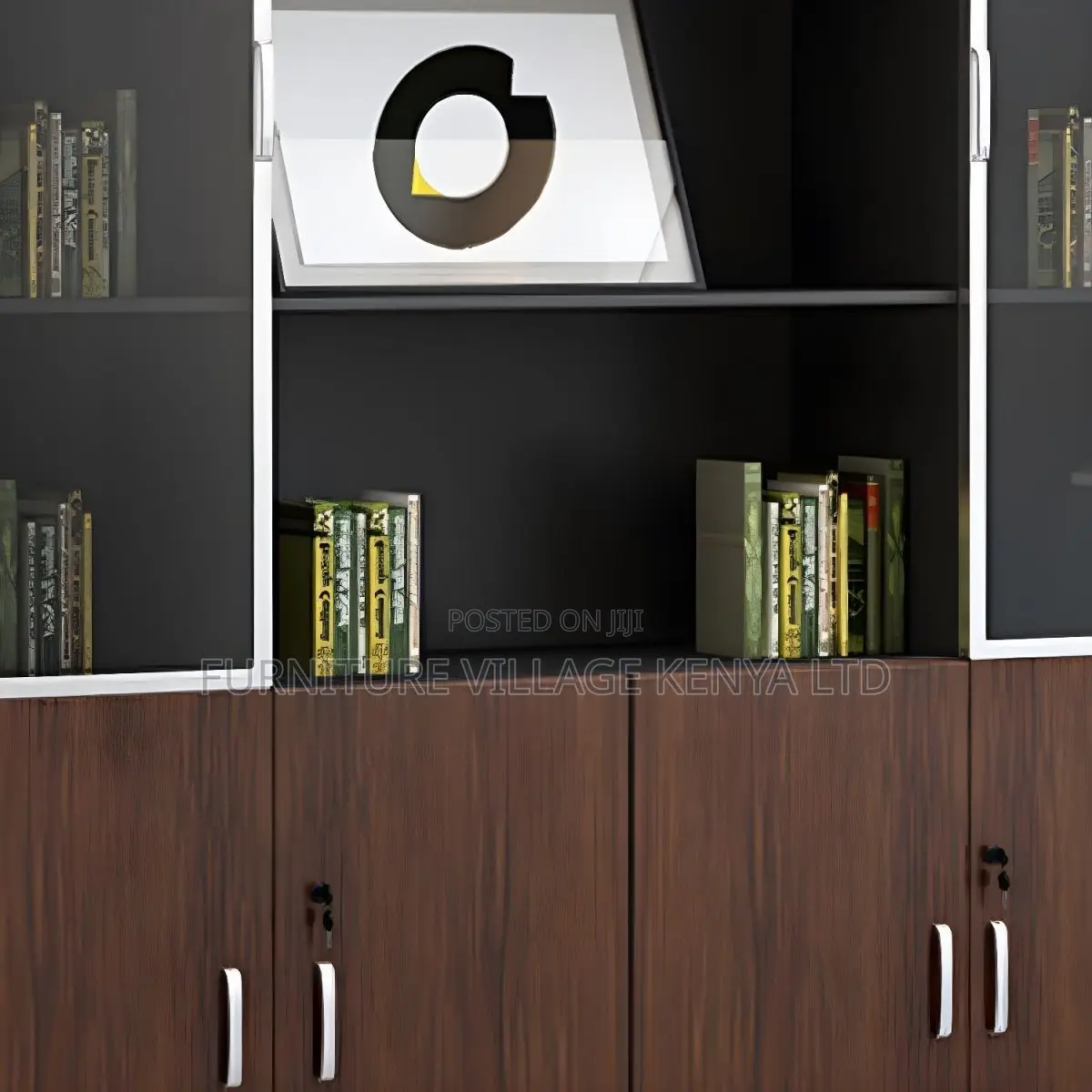 Office Cabinet; Modern Wooden Lockable 3-glass-door Office Cabinet