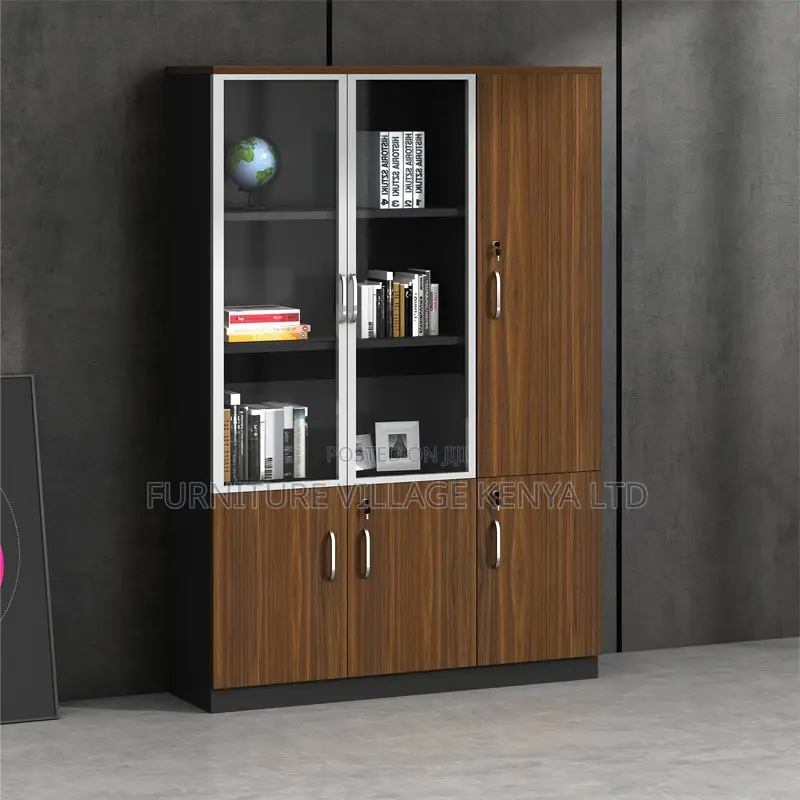 Office Cabinet; Modern Wooden Lockable 3-glass-door Office Cabinet