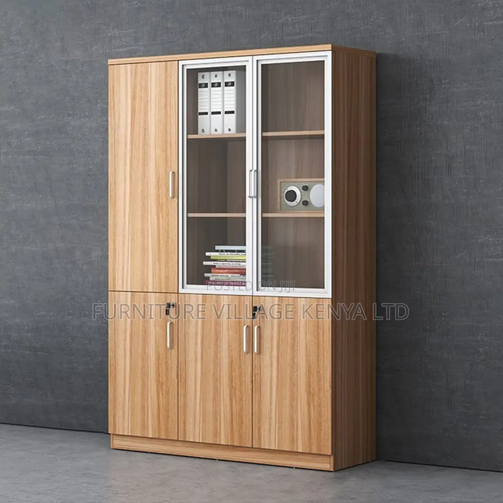 Office Cabinet; Modern Wooden Lockable 3-glass-door Office Cabinet