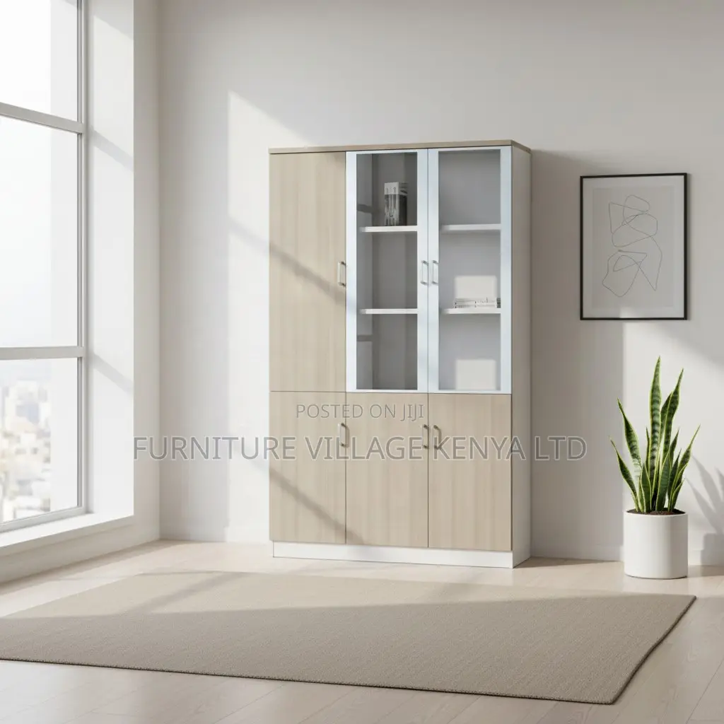 Office Cabinet; Modern Wooden Lockable 3-glass-door Office Cabinet