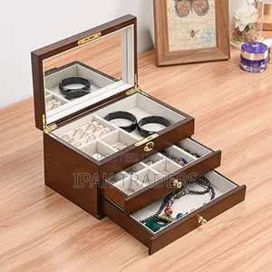 Multifunctional Wood Grain 3 Layer Jewelry Box