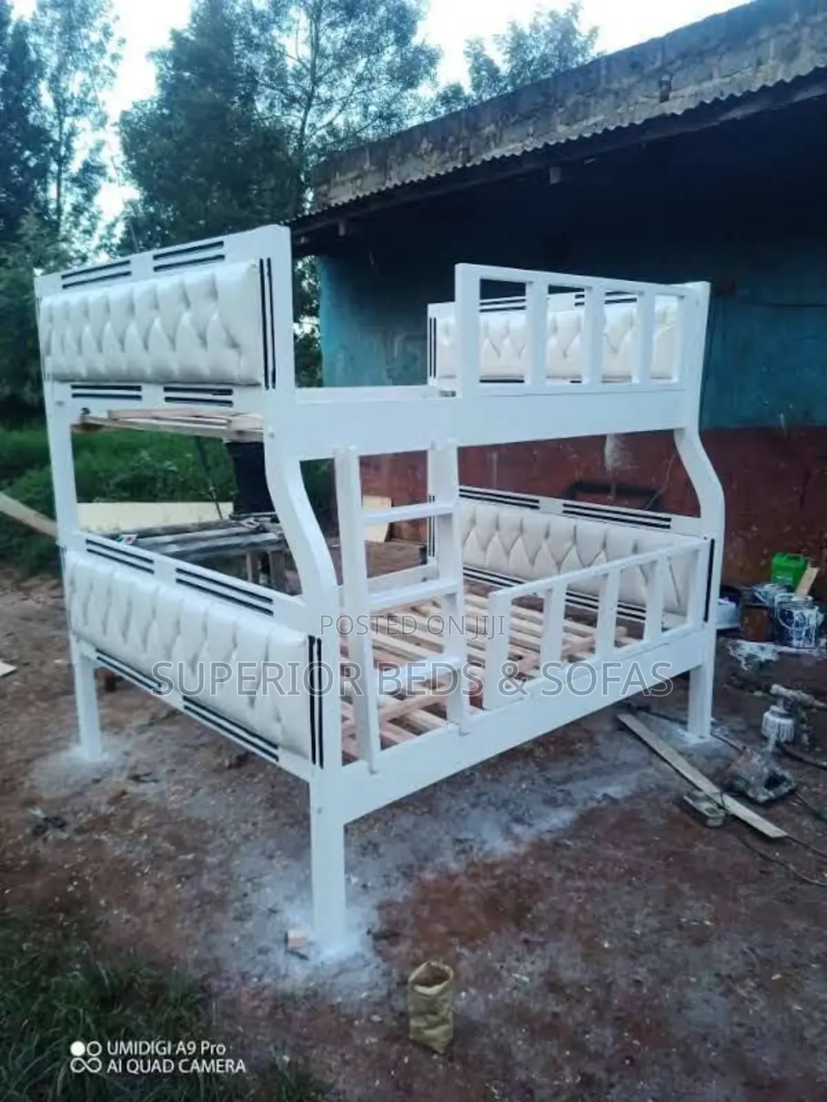 White Tufted Bunk Bed Size 5 by 6