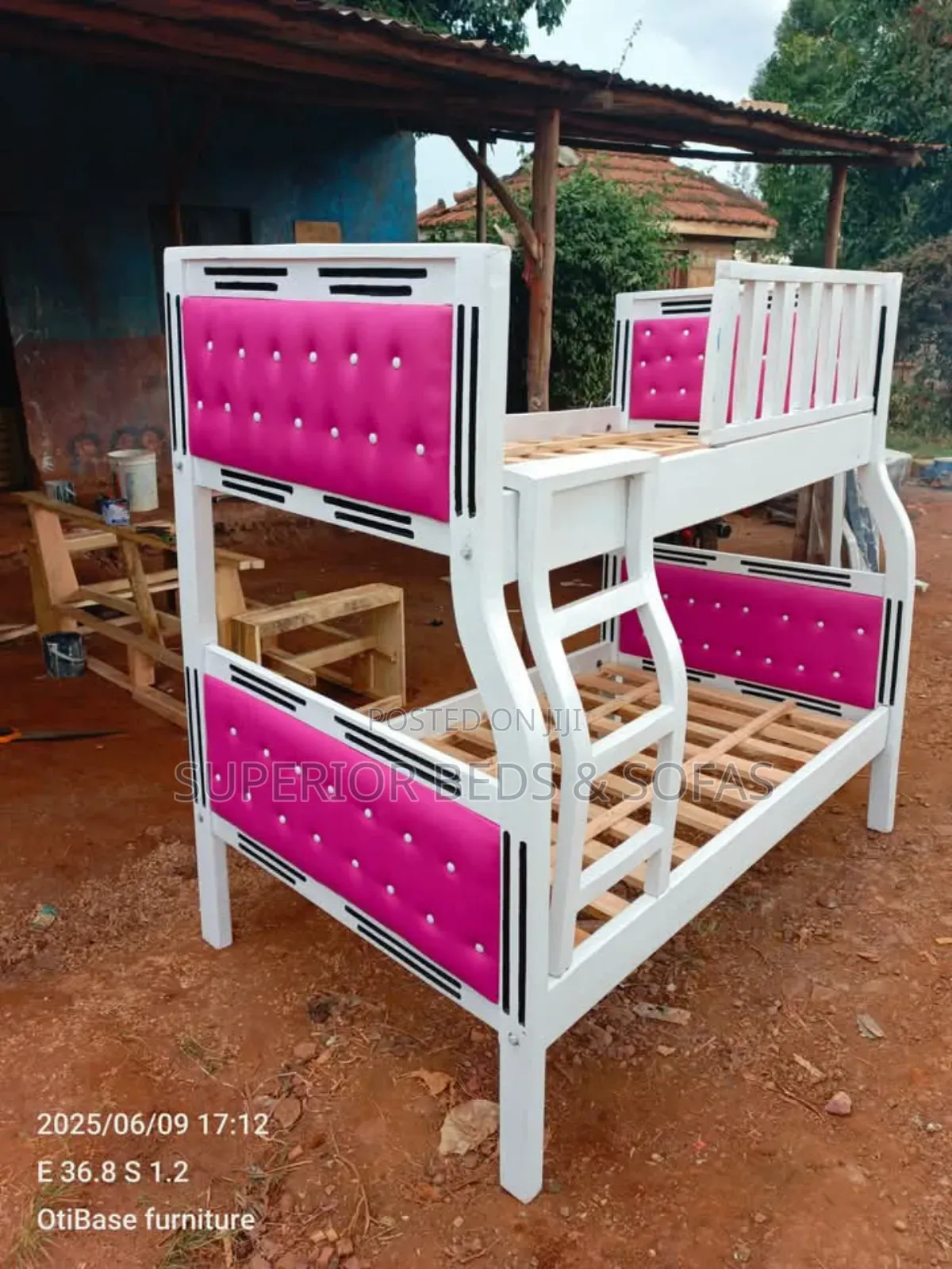 White Pink Tufted Bunk Bed