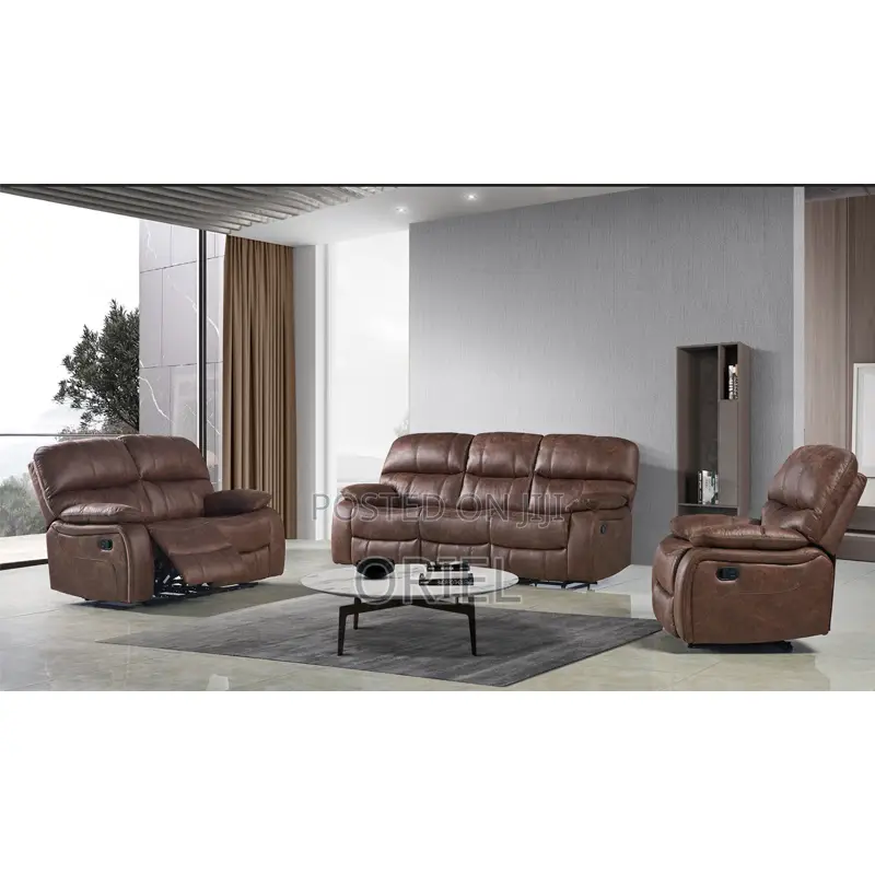 6-Seater Office Sofa Set : Brown Pu Leather Reclining Sofa