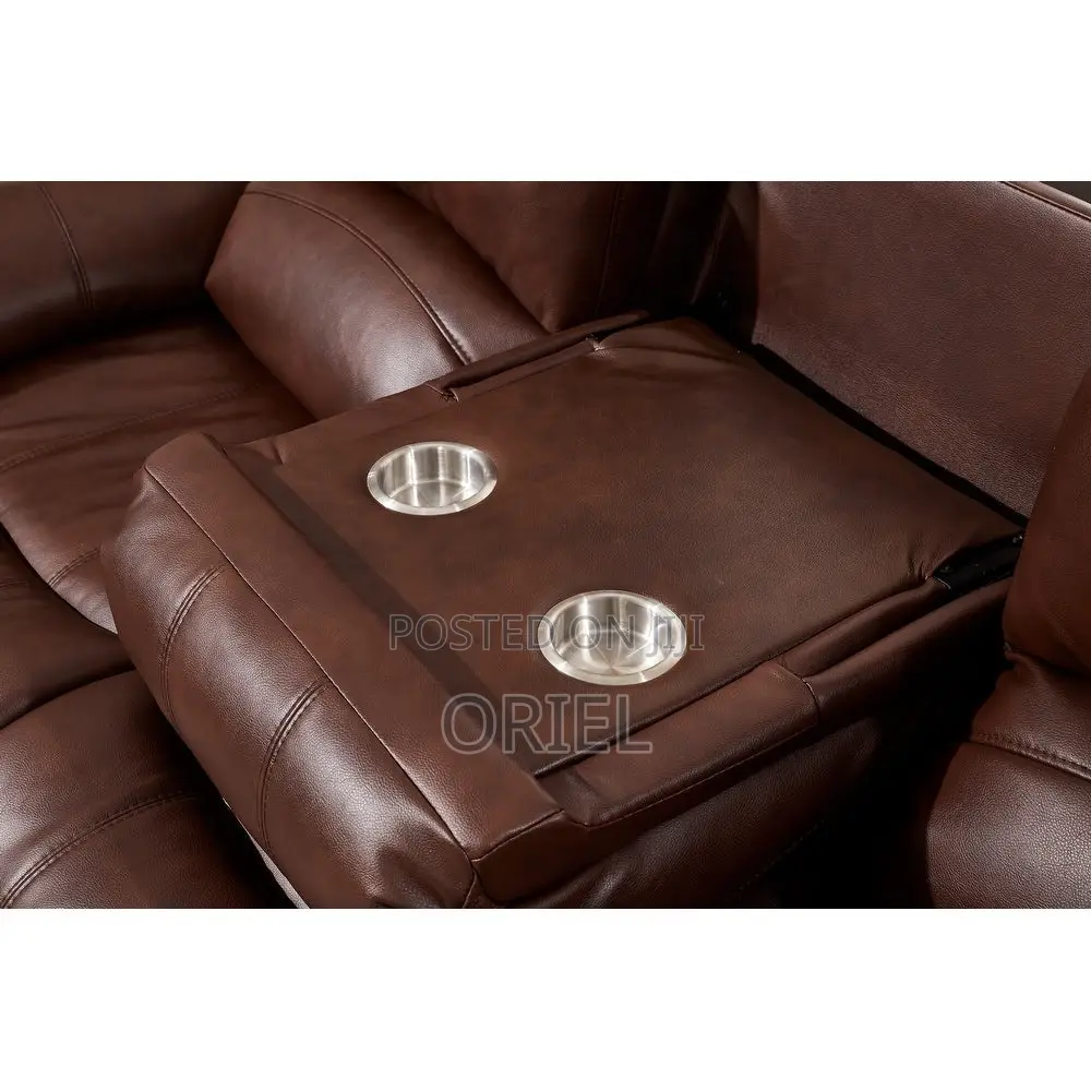 6-Seater Office Sofa Set : Brown Pu Leather Reclining Sofa