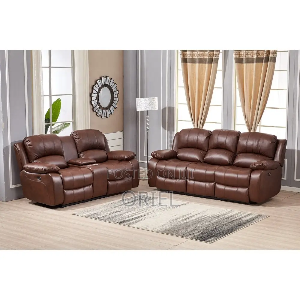 6-Seater Office Sofa Set : Brown Pu Leather Reclining Sofa
